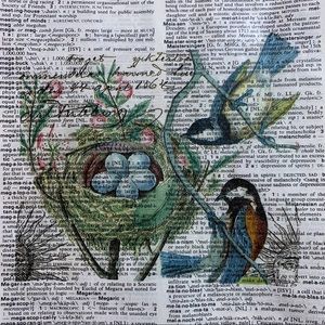 Bird and Nest Dictionary Art Print, Vintage Dictionary Art Print